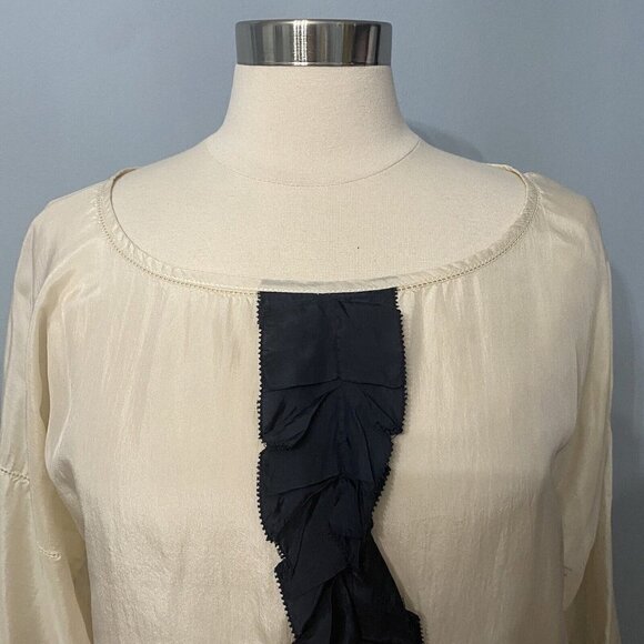 See By Chloe Silk Blend Blouse Scalloped Hem Size 6 Color Block - Picture 3 of 8